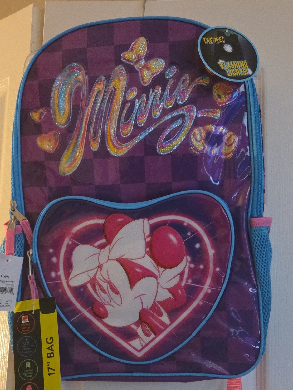 Disney Purple and Pink Minnie Mouse Heart Backpack with Blue Accents